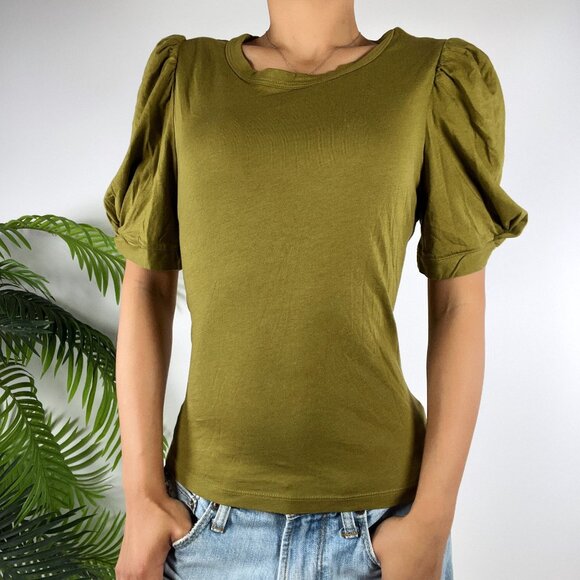 Womens A New Day Olive Green Boho Cottagecore Puff Sleeve Crew Neck Top / XS - Picture 4 of 6